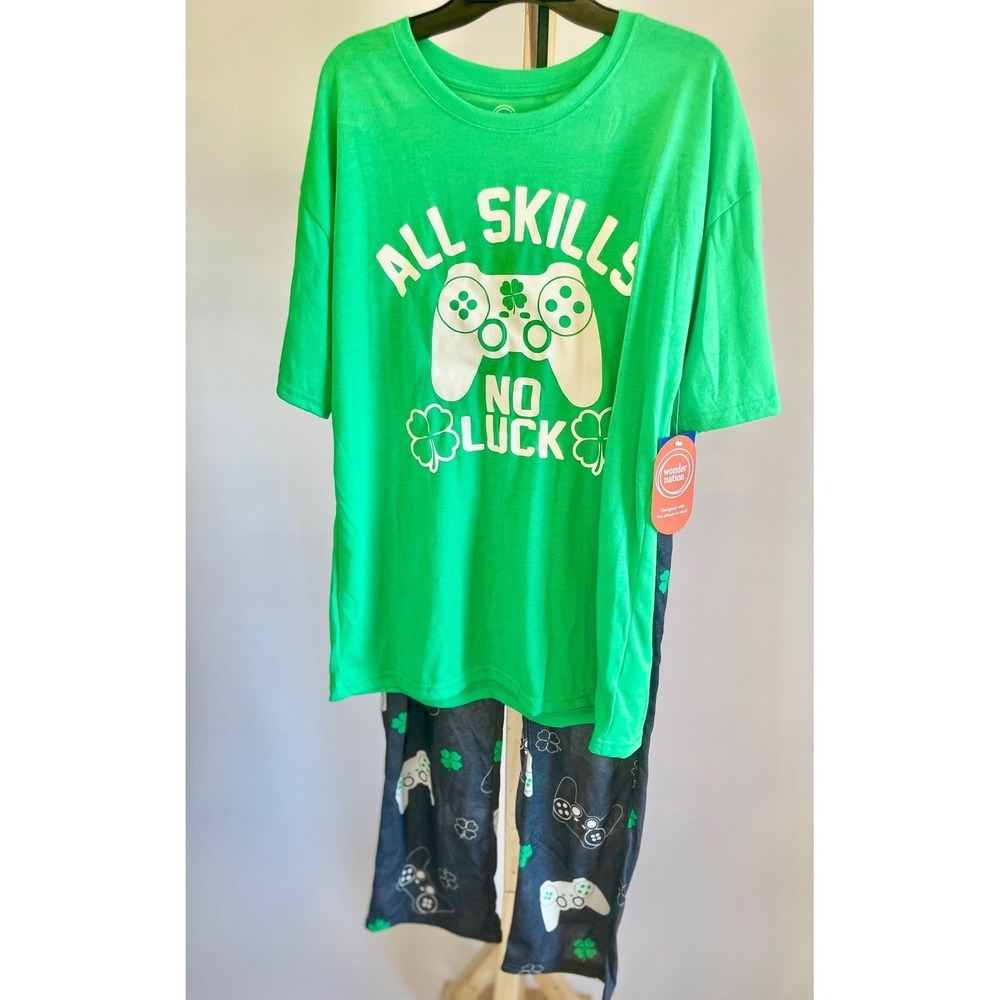 Wonder Nation Kids Size S Gamer St Patricks Day Pajama Set All Skills No‎ Luck